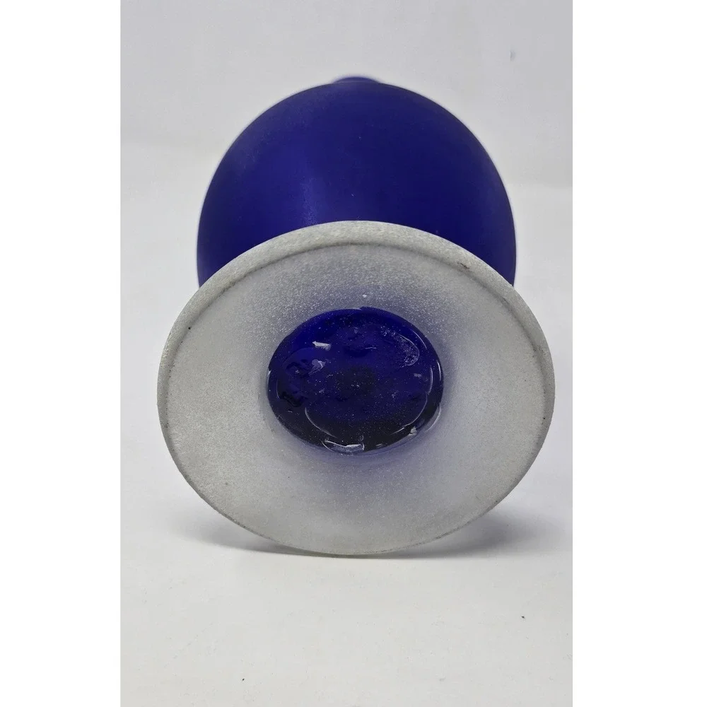 Vtg Murano Italian Scavo textured hand blown art glass cobalt blue vase pitcher